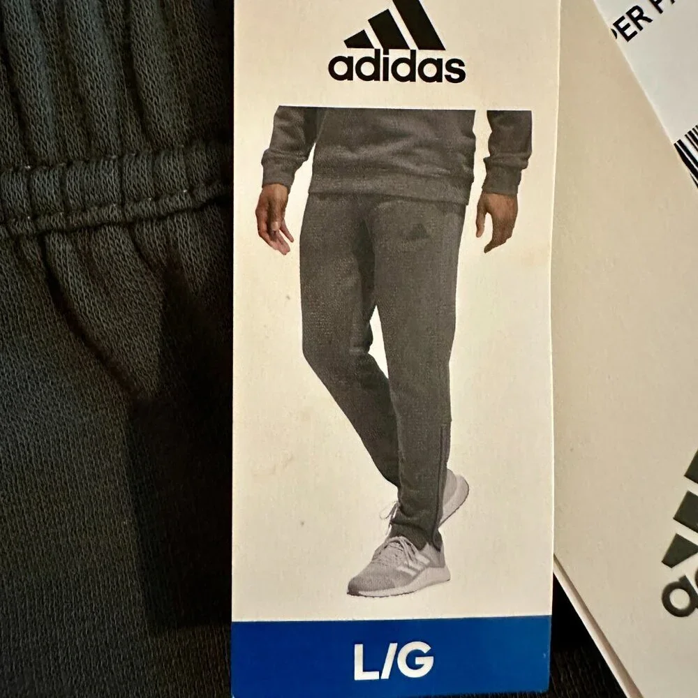 Adidas Men's Fleece Tapered Jogger Pant Size L Grey Drawstring Zippered Leg NEW
